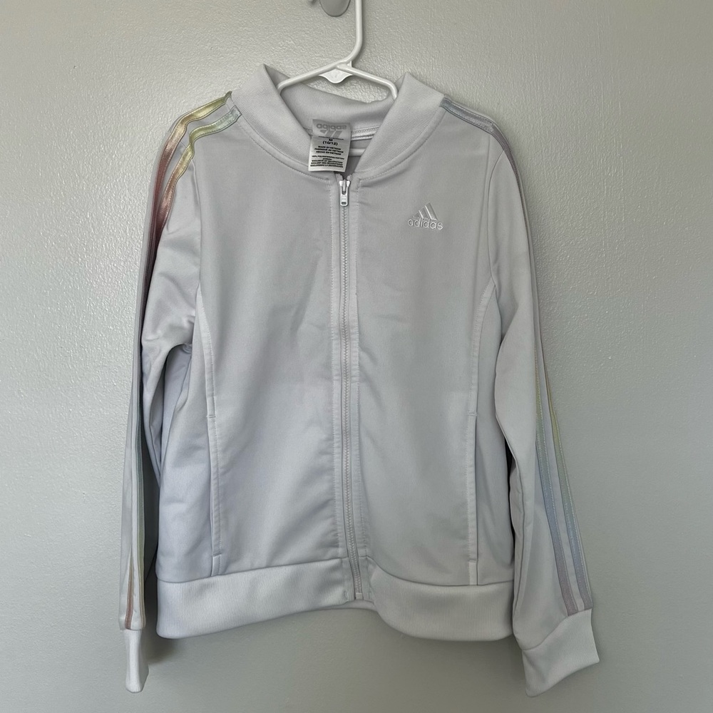Girls Adidas White/Multicolored Athletic Jacket